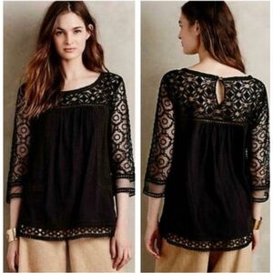 NAME YOUR PRICE • Anthropologie Meadow Rue Black Lace Blouse 3/4 Sleeve